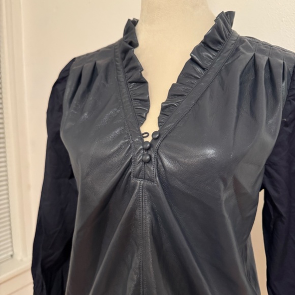 Melissa Nepton Faux Leather Blouse with Ruffled Collar – Size S - Picture 2 of 4